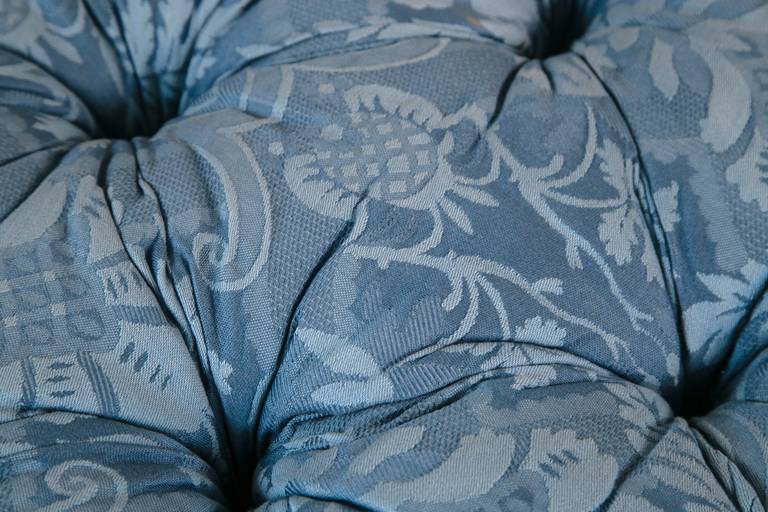 Vintage Custom Trefoil Fringed Damask Ottoman In Excellent Condition In Wilton, CT