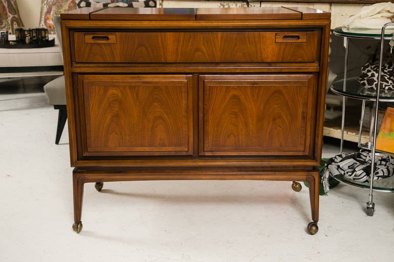 Stained Mid-Century Custom Flip-Top Bar Cabinet