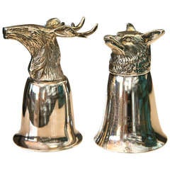 Retro Stag and Fox Stirrup Cup Pair