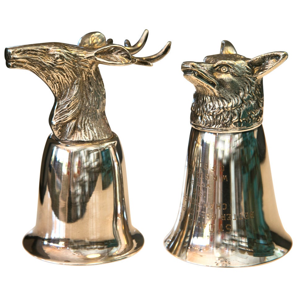 Vintage Stag and Fox Stirrup Cup Pair