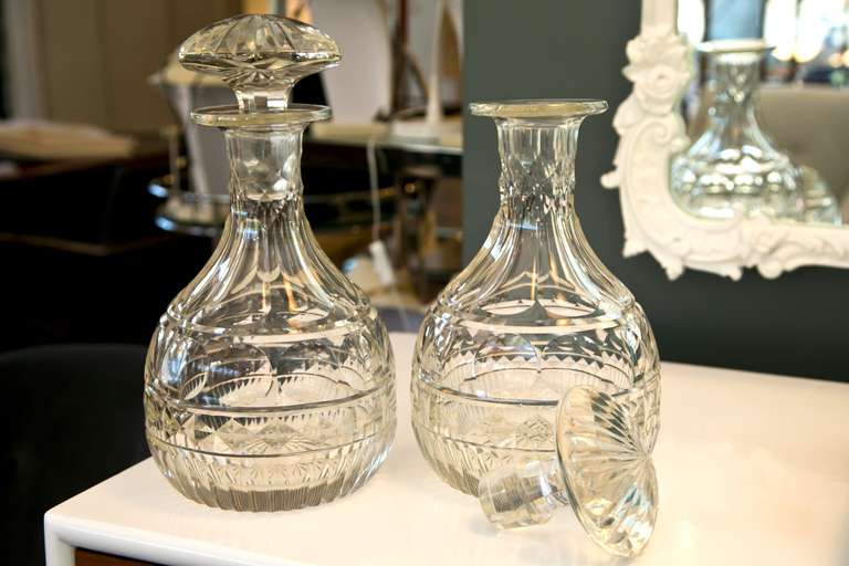 Antique Georgian Style Cut Crystal Decanters In Excellent Condition In Wilton, CT