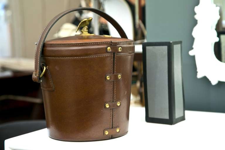 Mid-Century Modern Bosca Top Grain Leather Ice Bucket