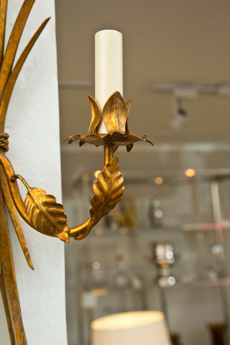 Italian Mid-Century Pair of Gilt Wheat-Sheaf Sconces