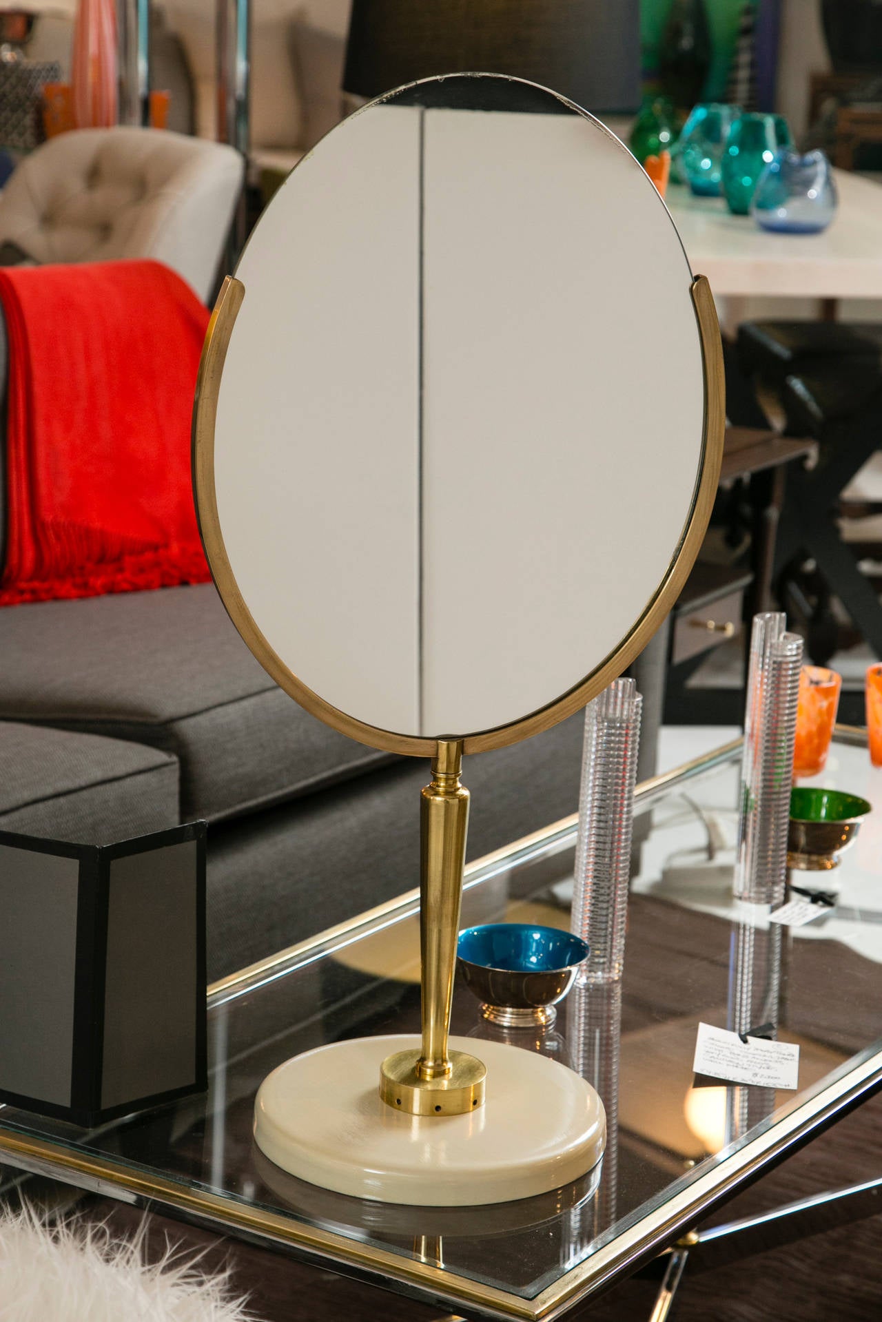 Mid-Century Vanity Mirror on Stand