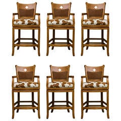 Set of 6 Cowhide Swivel Stools