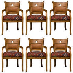 Set of 6 Elm Wood Dining Chairs