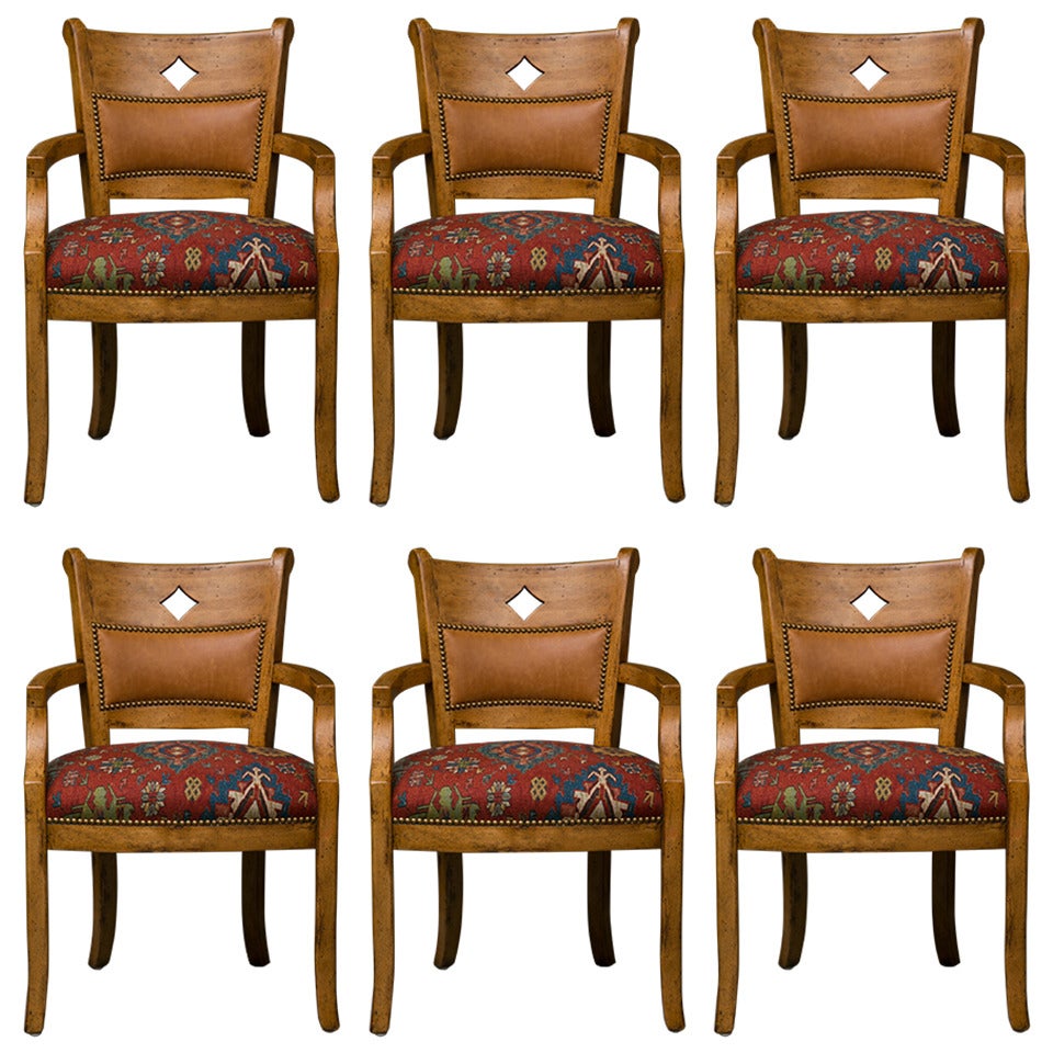 Set of 6 Elm Wood Dining Chairs