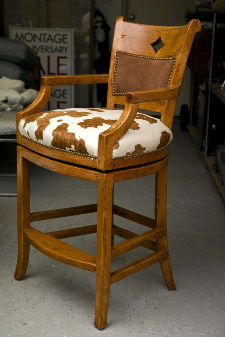 American Set of 6 Cowhide Swivel Stools