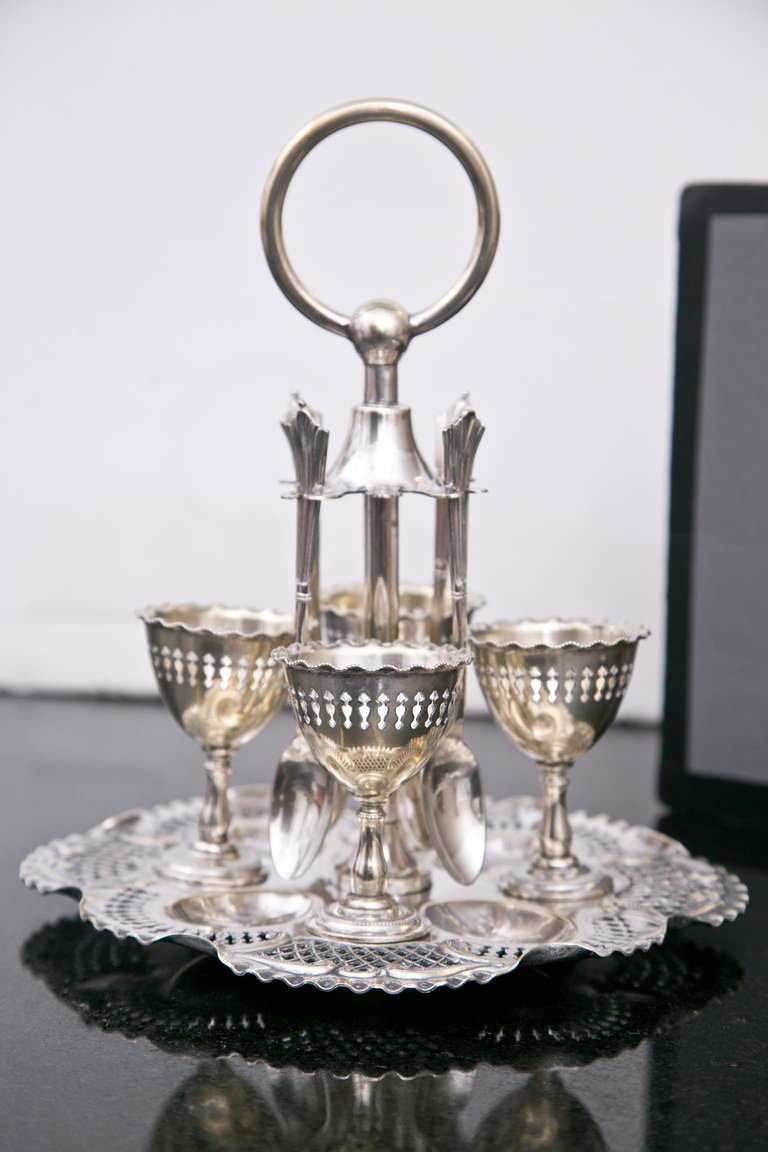 19th Century Silver English Egg Server