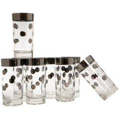 Mid-Century Set of Eight Polka Dot Hi Ball Glasses