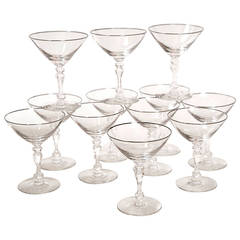 Set of 12 Stemmed Martini or Champagne Cocktail Glasses with Platinum Rims