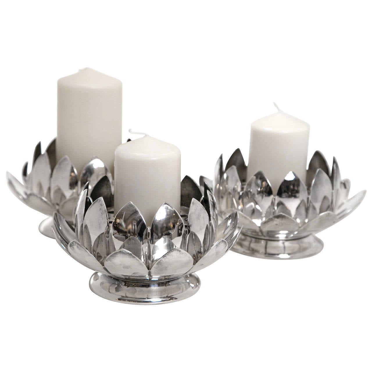 MidCentury Silver Lotus Flower Holders by Reed and Barton For Sale at