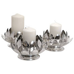 Mid-Century Silver Lotus Flower Holders by Reed and Barton 8