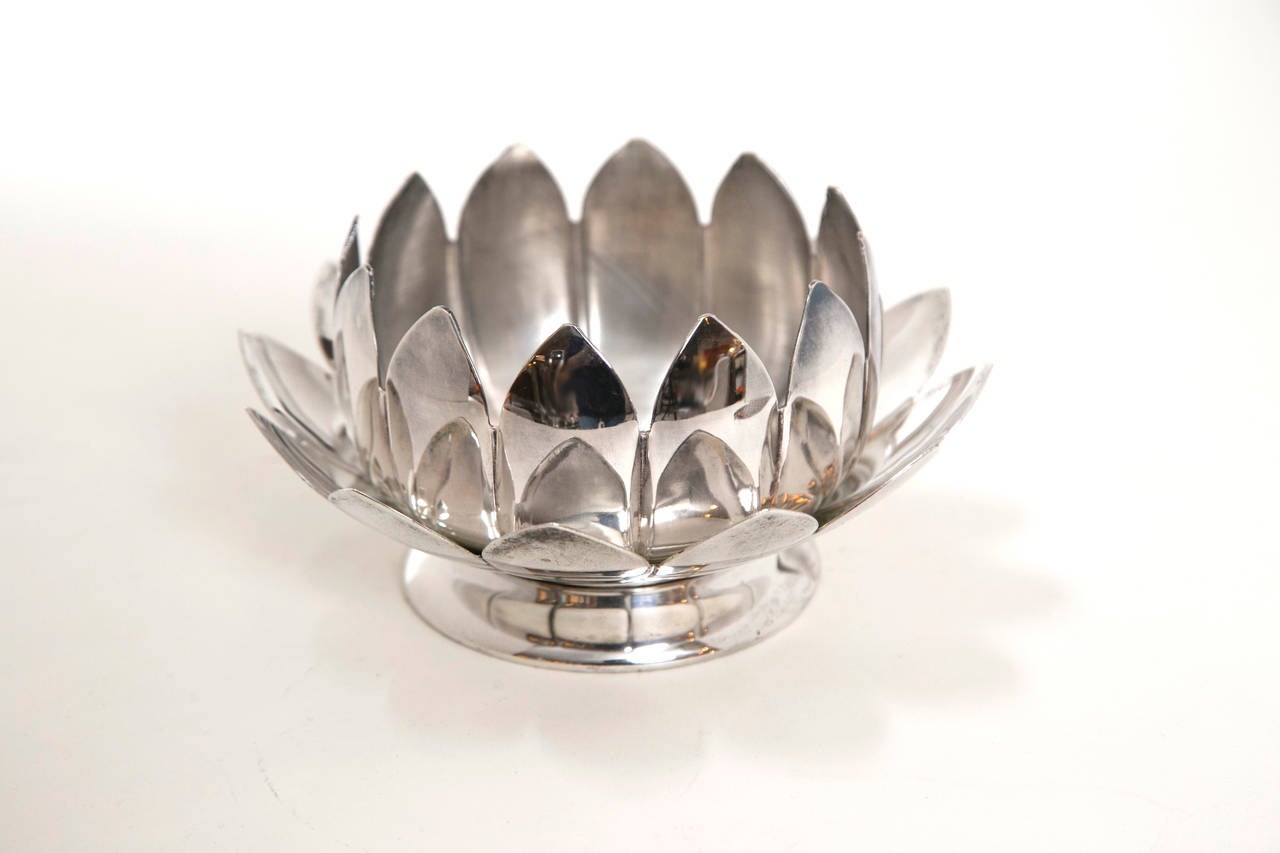 MidCentury Silver Lotus Flower Holders by Reed and Barton For Sale at