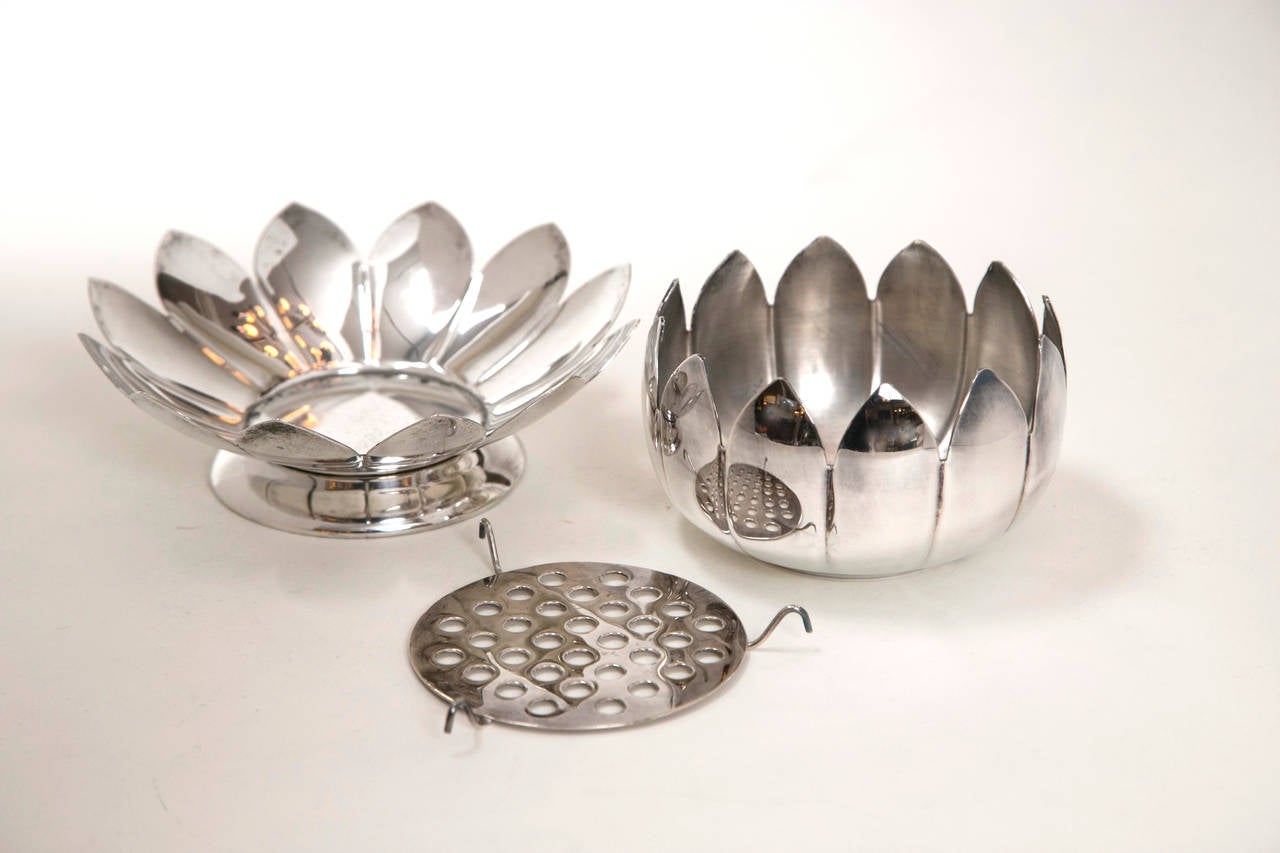 MidCentury Silver Lotus Flower Holders by Reed and Barton For Sale at
