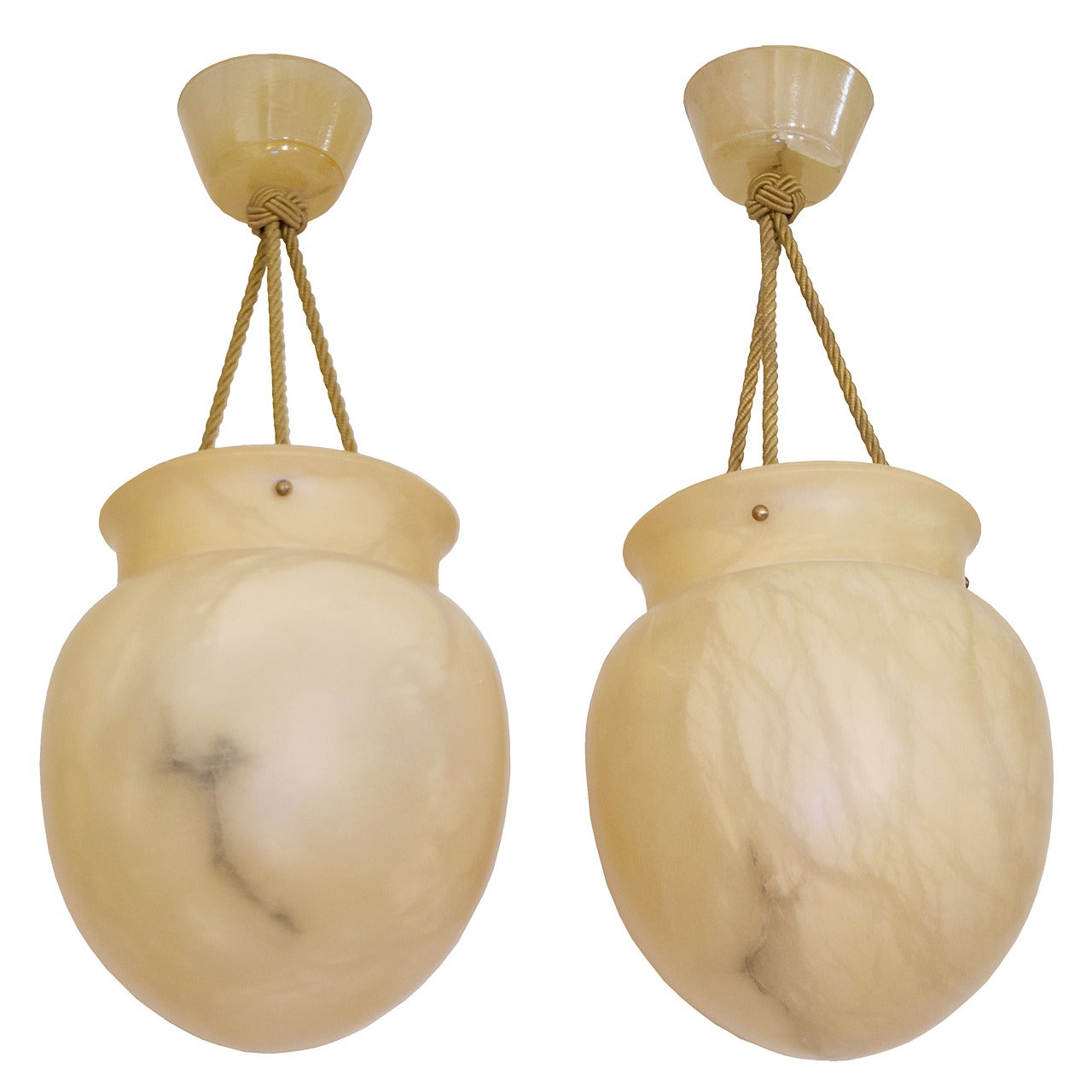 Cream Jugendstil Alabaster Amphoras on Silk Ropes