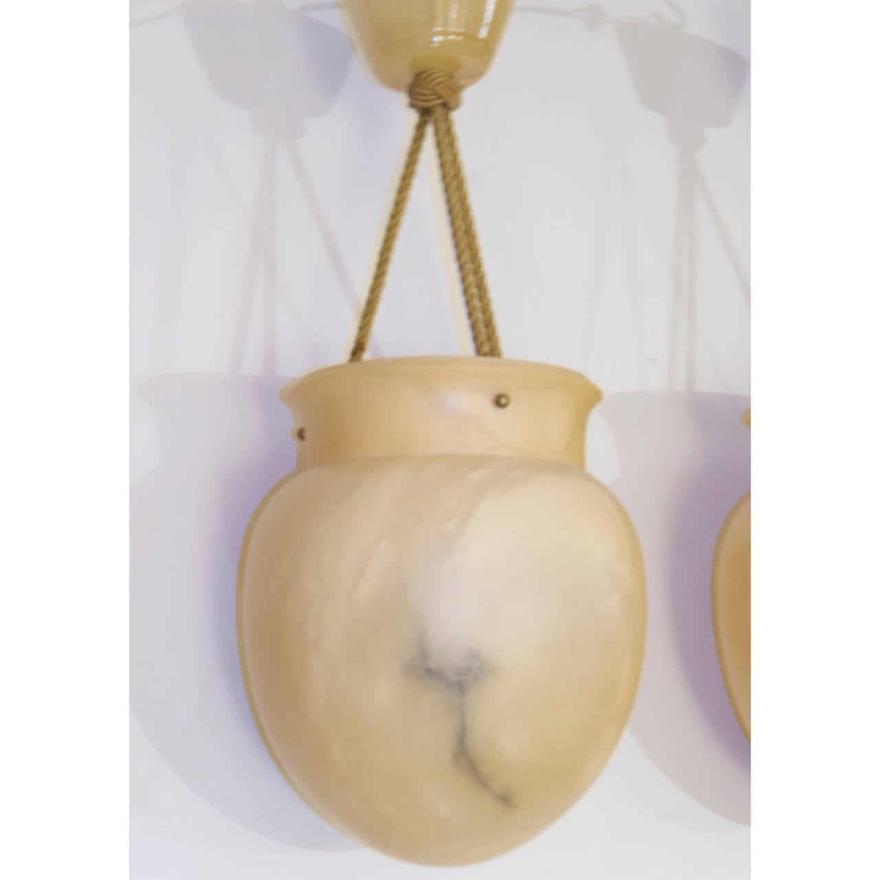 Swedish Cream Jugendstil Alabaster Amphoras on Silk Ropes