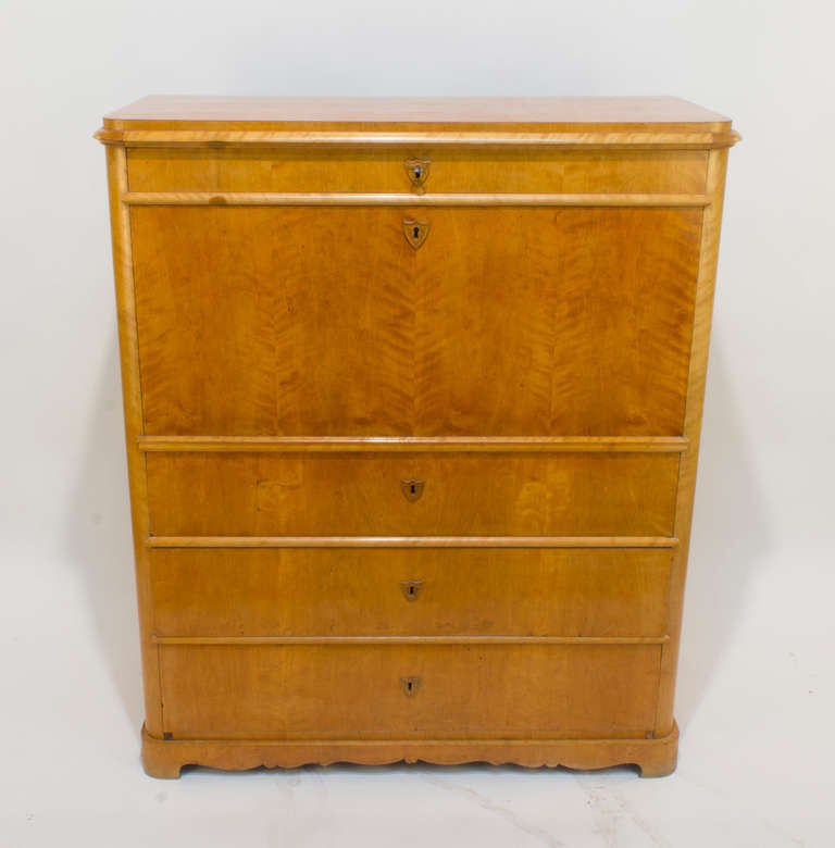 Veneer Birch Biedermeier Secretaire For Sale