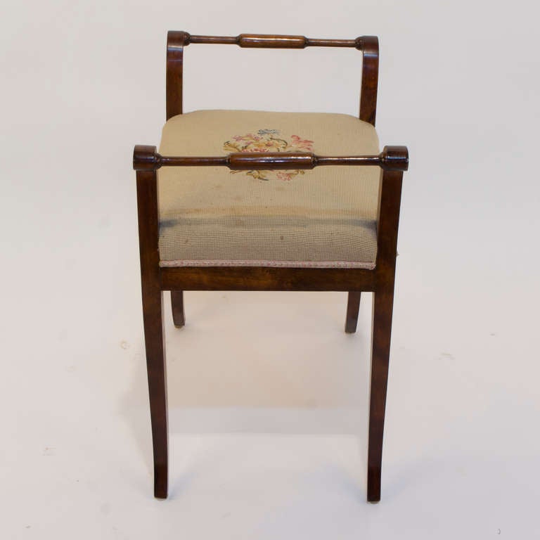 Birch Biedermeier Bench with Original Needlepoint Seat In Excellent Condition In New York, NY