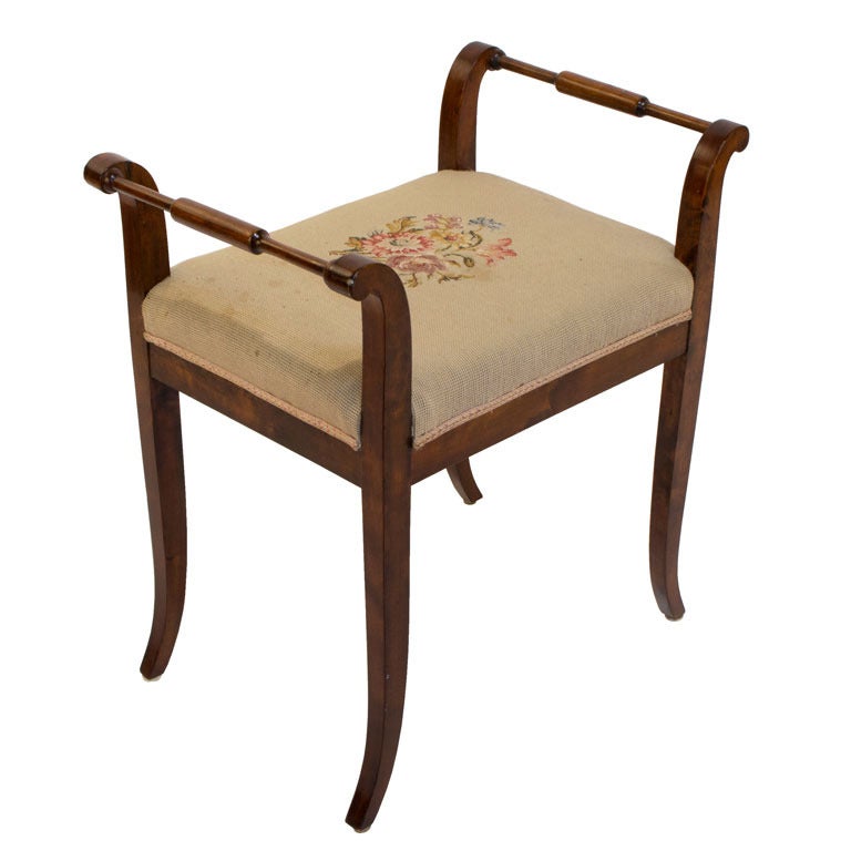 Birch Biedermeier Bench with Original Needlepoint Seat