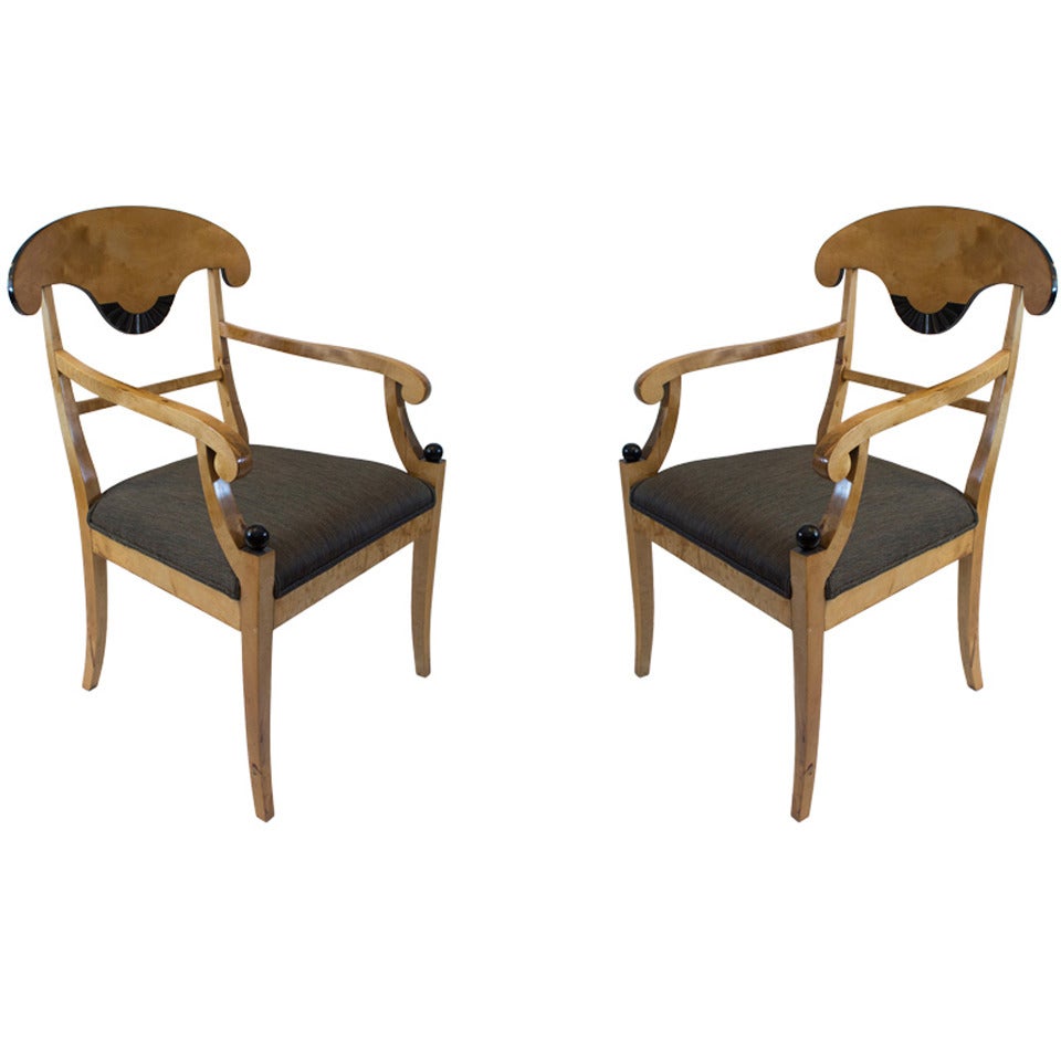 Birch Hand-Carved and Ebonized Biedermeier Dining Chairs For Sale
