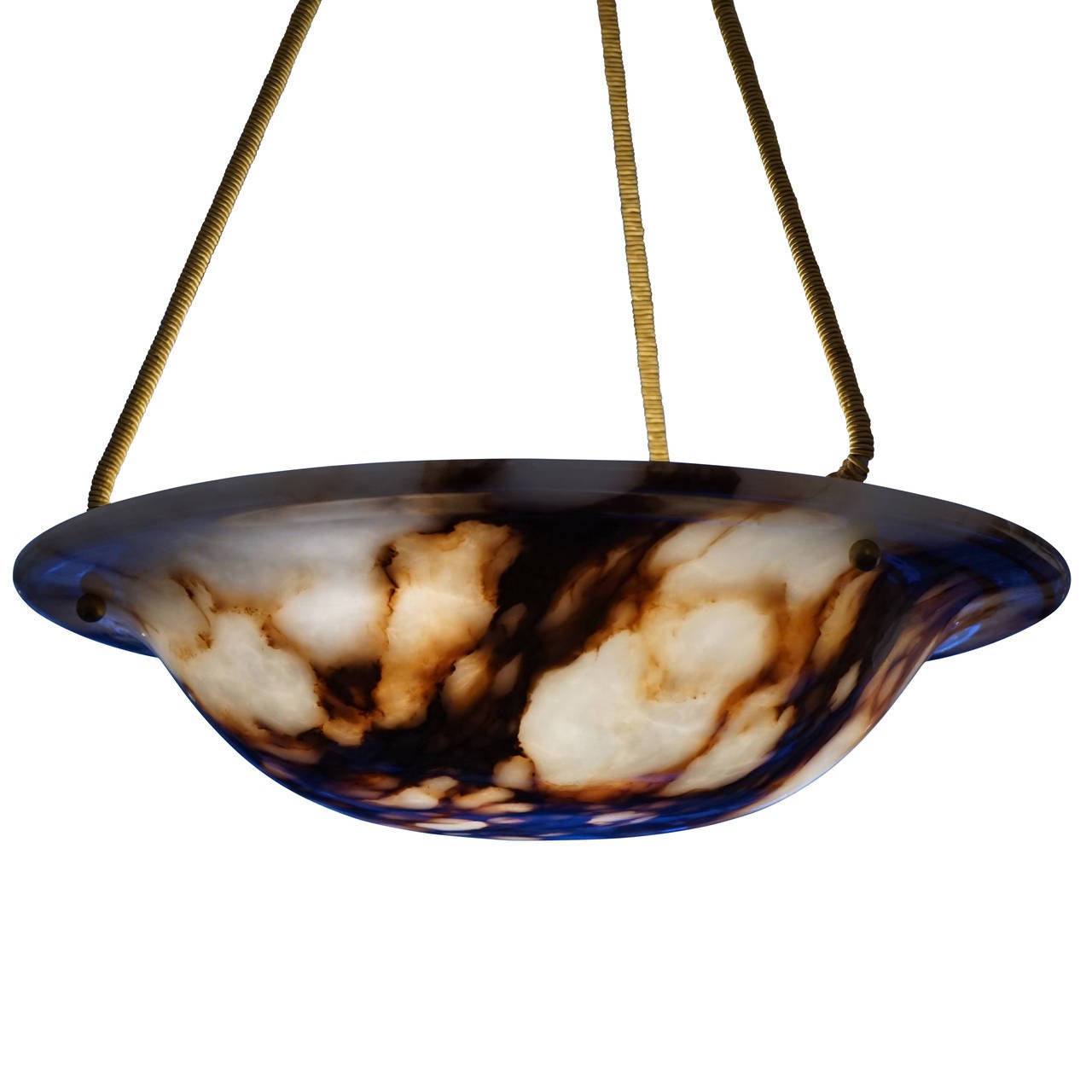 A graceful light fixture, carved from a rare terracotta toned alabaster with matching canopy, recently rewired to hold three 40 watt incandescent bulbs or LED equivalents. adjustment of overall drop available at no additional charge.

Custom