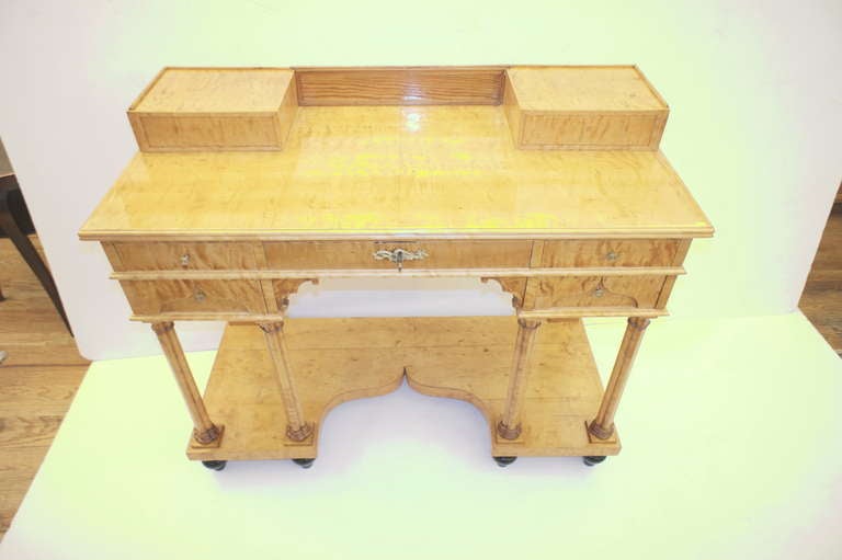 Hand-Carved Biedermeier Writing Table with Secret Drawers