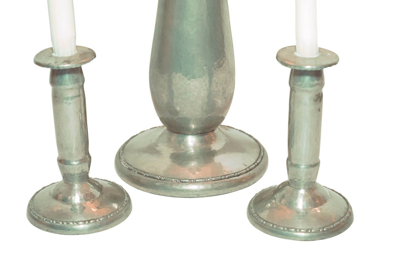 Hammered Jugendstil Table Lamp and Candlesticks