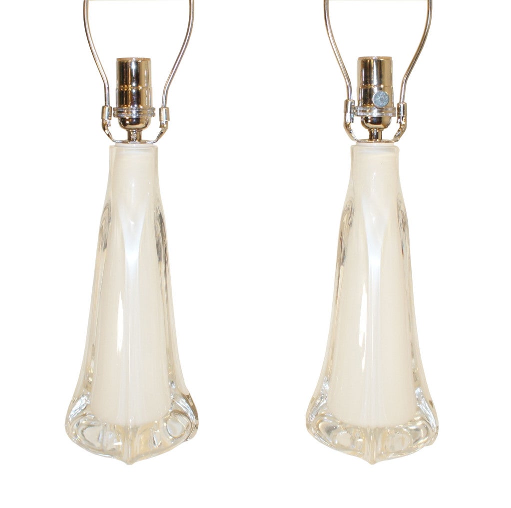 Swedish Pair of Orrefors Table Lamps For Sale