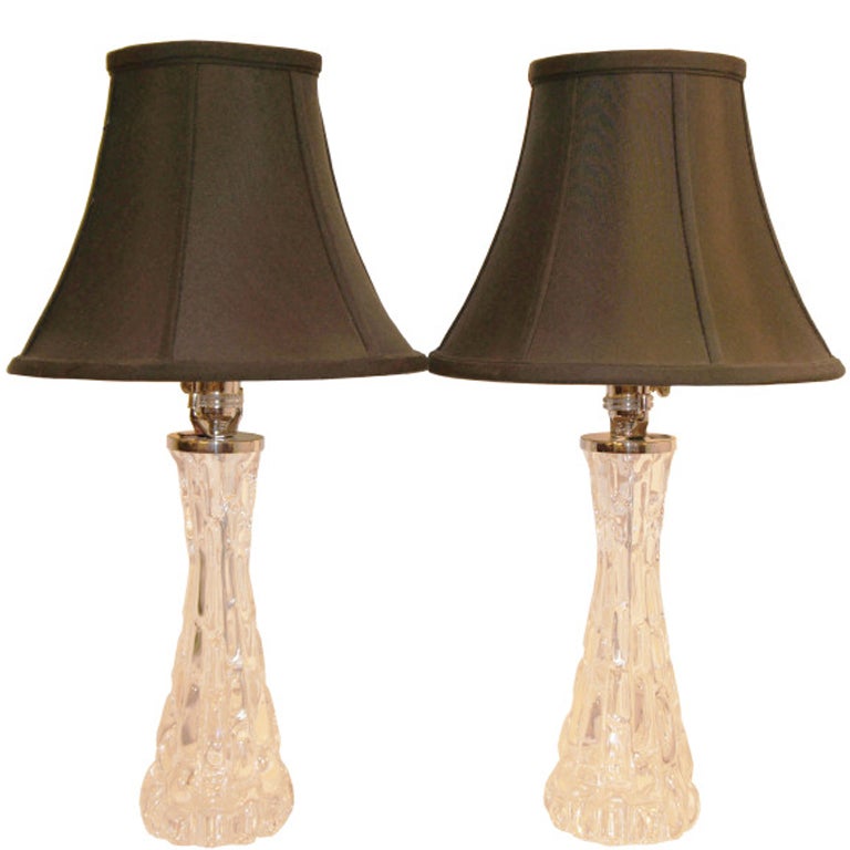 Pair of Orrefors Table Lamps For Sale