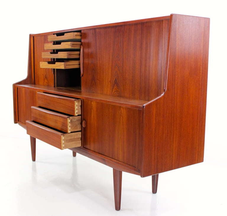 Scandinavian Modern Danish Modern Teak Credenza w / Tambour Doors Designed by Kofod Larsen For Sale