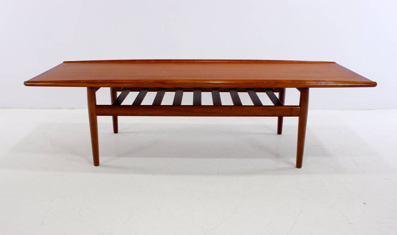 Danish Modern Solid Teak Coffee Table Designed by Grete Jalk In Excellent Condition For Sale In Portland, OR