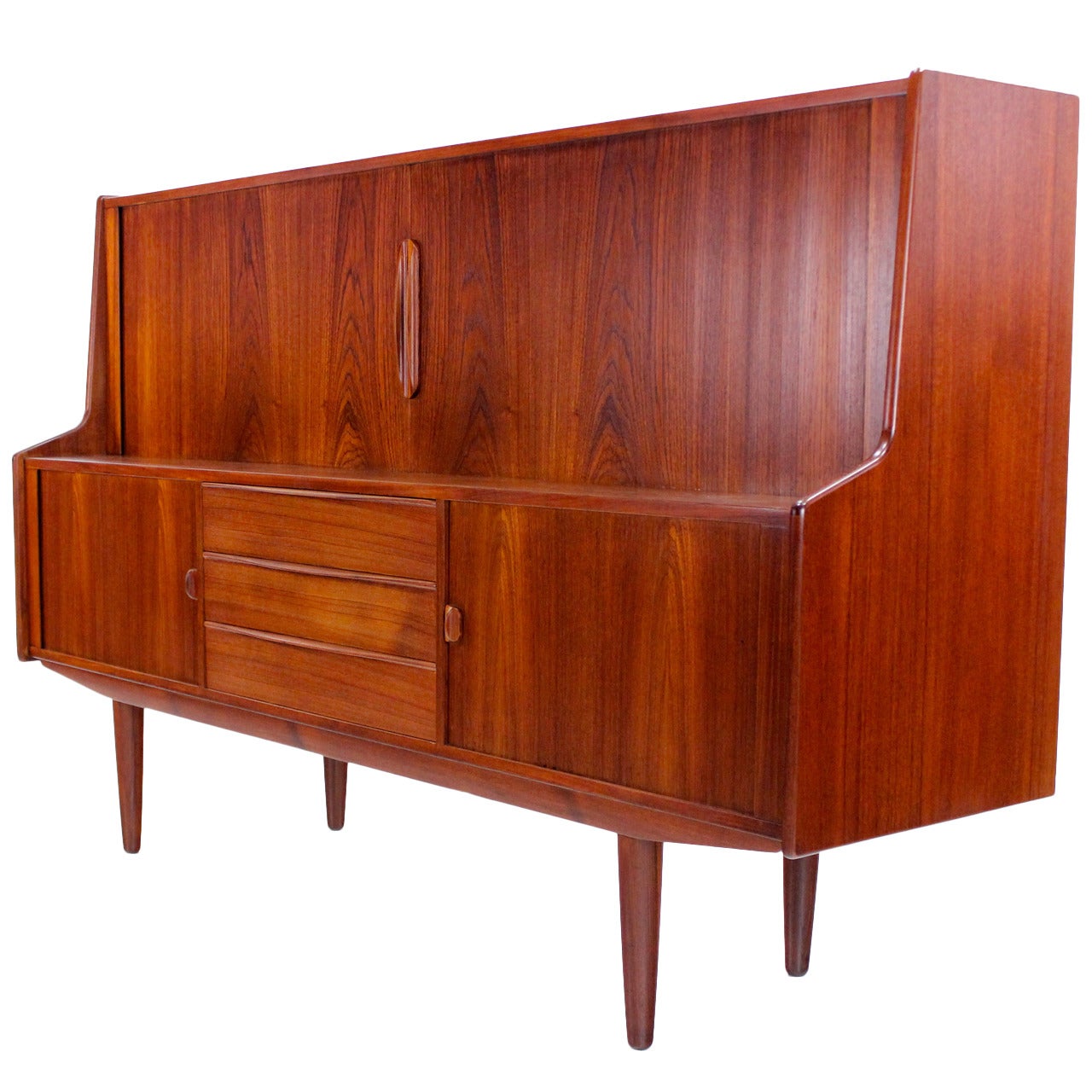 Danish Modern Teak Credenza w / Tambour Doors Designed by Kofod Larsen For Sale