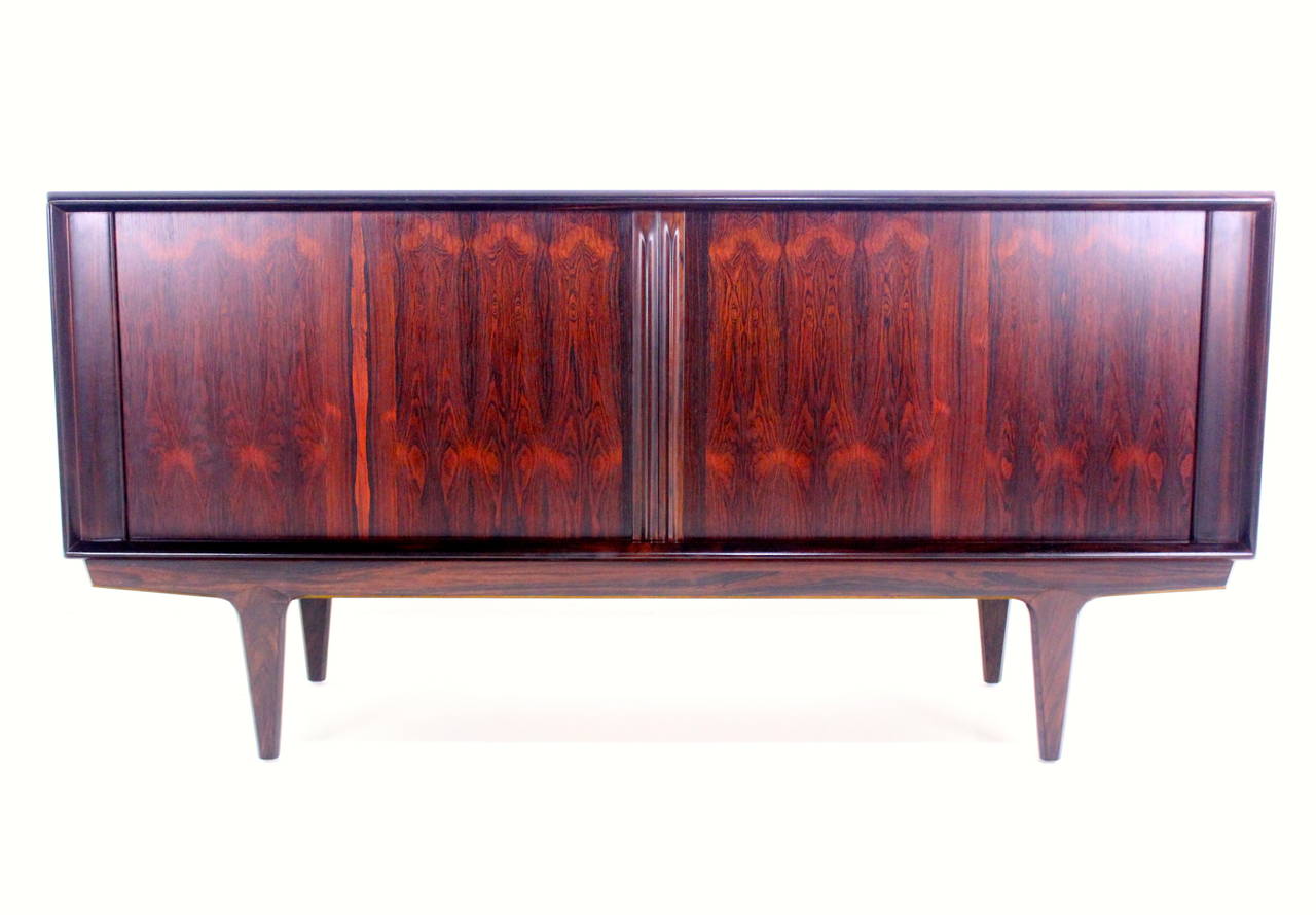Danish Modern Rosewood Credenza with Tambour Doors by Bernhard Pedersen & Son In Excellent Condition For Sale In Portland, OR