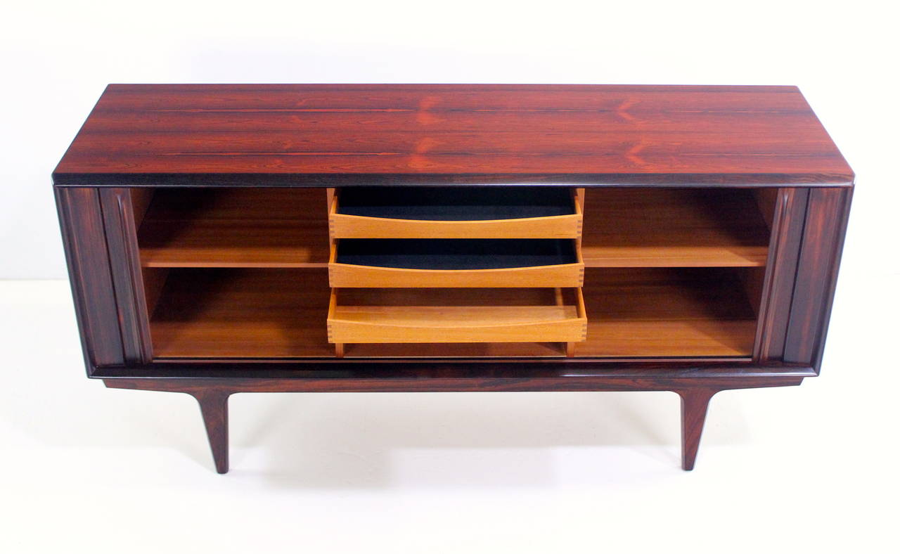 Danish Modern Rosewood Credenza with Tambour Doors by Bernhard Pedersen & Son For Sale 1