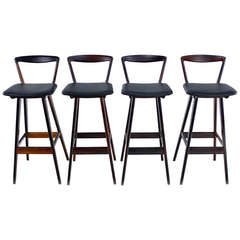 Set of Four Danish Modern Rosewood Bar Stools Designed by Rosengren Hansen