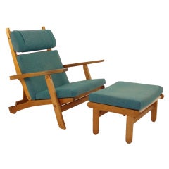 Rare Hans Wegner Oak Lounge Chair & Ottoman