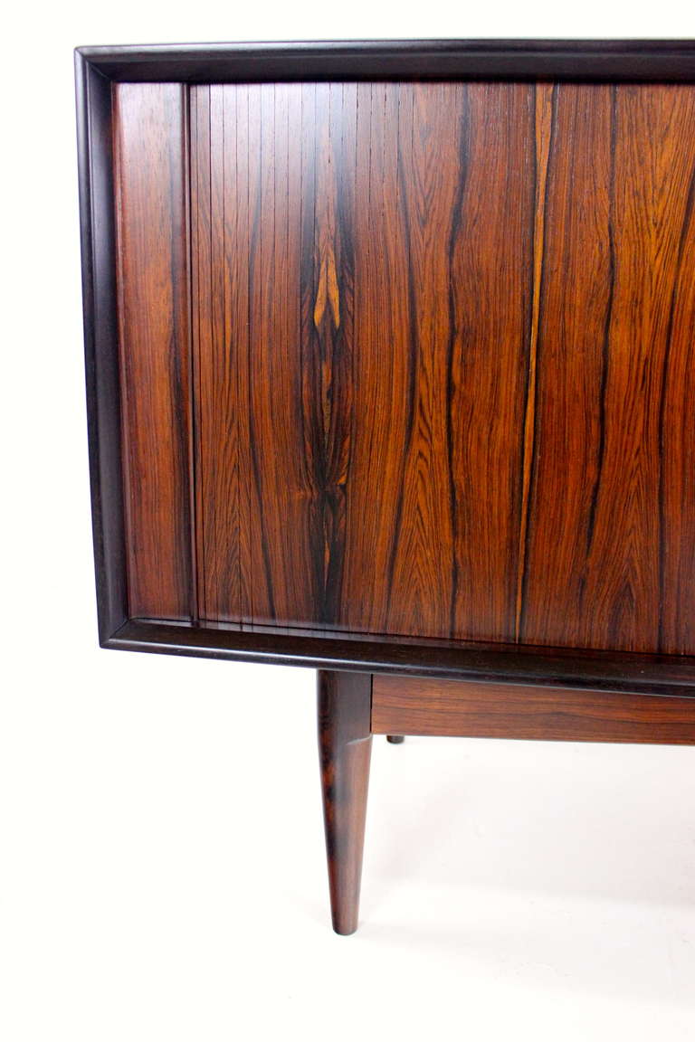 Dramatic Danish Modern Rosewood Credenza with Tambour Doors For Sale 4