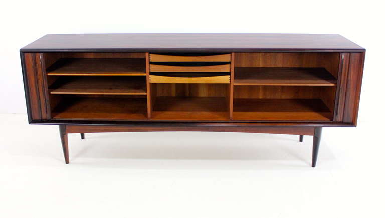 Dramatic Danish Modern Rosewood Credenza with Tambour Doors In Excellent Condition For Sale In Portland, OR