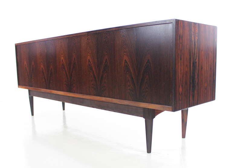 Dramatic Danish Modern Rosewood Credenza with Tambour Doors For Sale 2