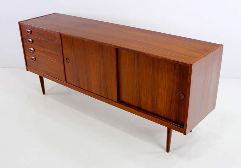 Danish Modern Teak Credenza Designed by Kai Kristiansen In Excellent Condition For Sale In Portland, OR