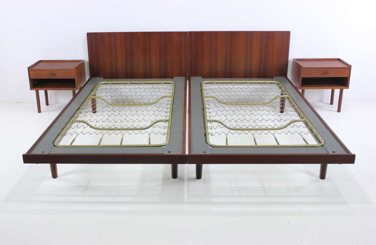 Scandinavian Modern Rare Danish Modern Teak King Size Bed & Nightstands Designed by Hans Wegner For Sale