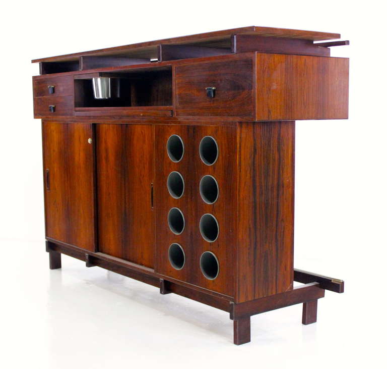 Danish Modern Rosewood Master Bar with Four Erik Buck Bar Stools In Good Condition For Sale In Portland, OR