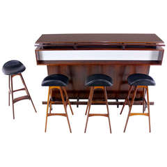 Danish Modern Rosewood Master Bar with Four Erik Buck Bar Stools