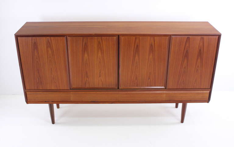 Tall Danish Modern Teak Credenza Designed by Henning Kjaernulf In Excellent Condition For Sale In Portland, OR