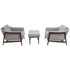 Pair of Extraordinary Danish Modern Armchairs and Ottoman by DUX