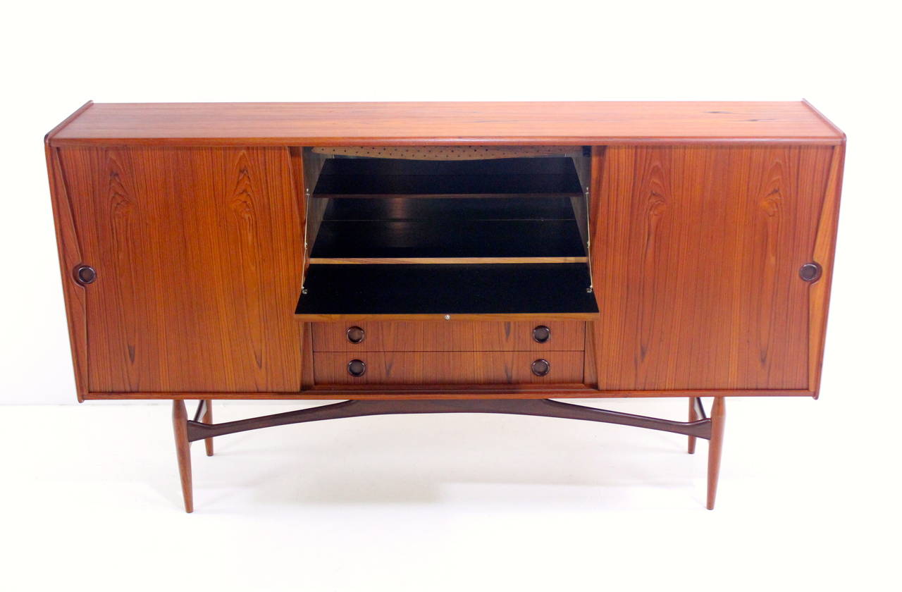 Exceptional Danish Modern Teak Credenza with Dazzling Detailing For Sale 1