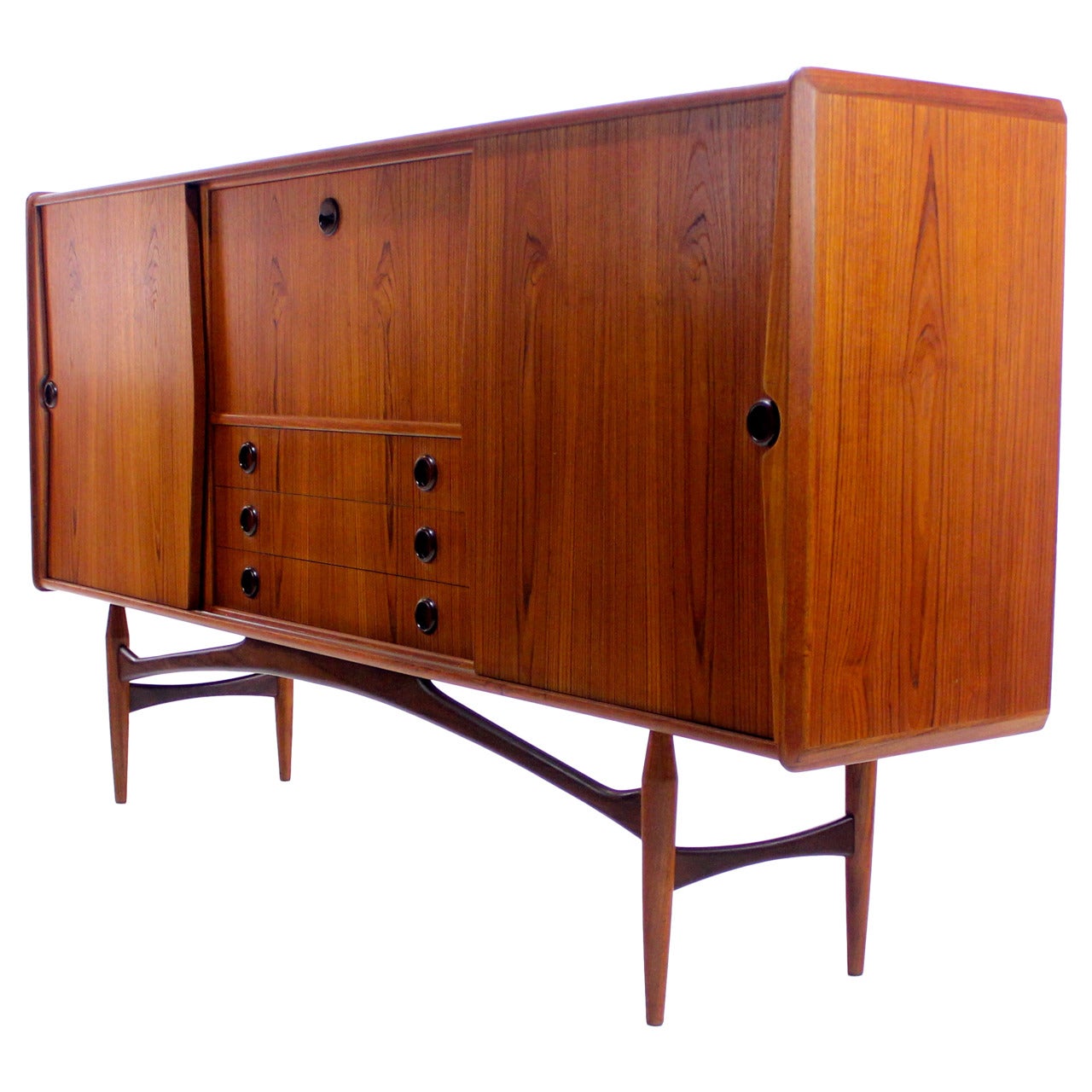 Exceptional Danish Modern Teak Credenza with Dazzling Detailing For Sale