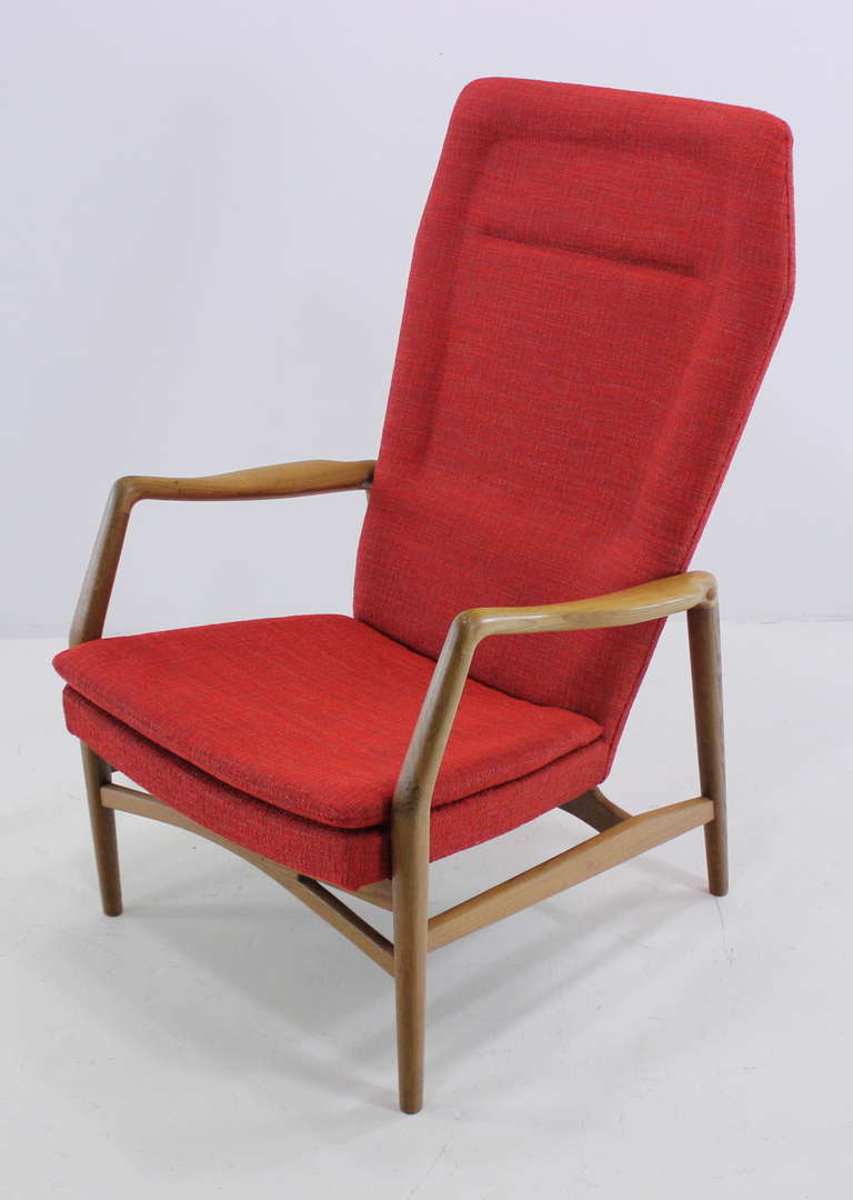 Danish Modern High Back Oak Armchair
