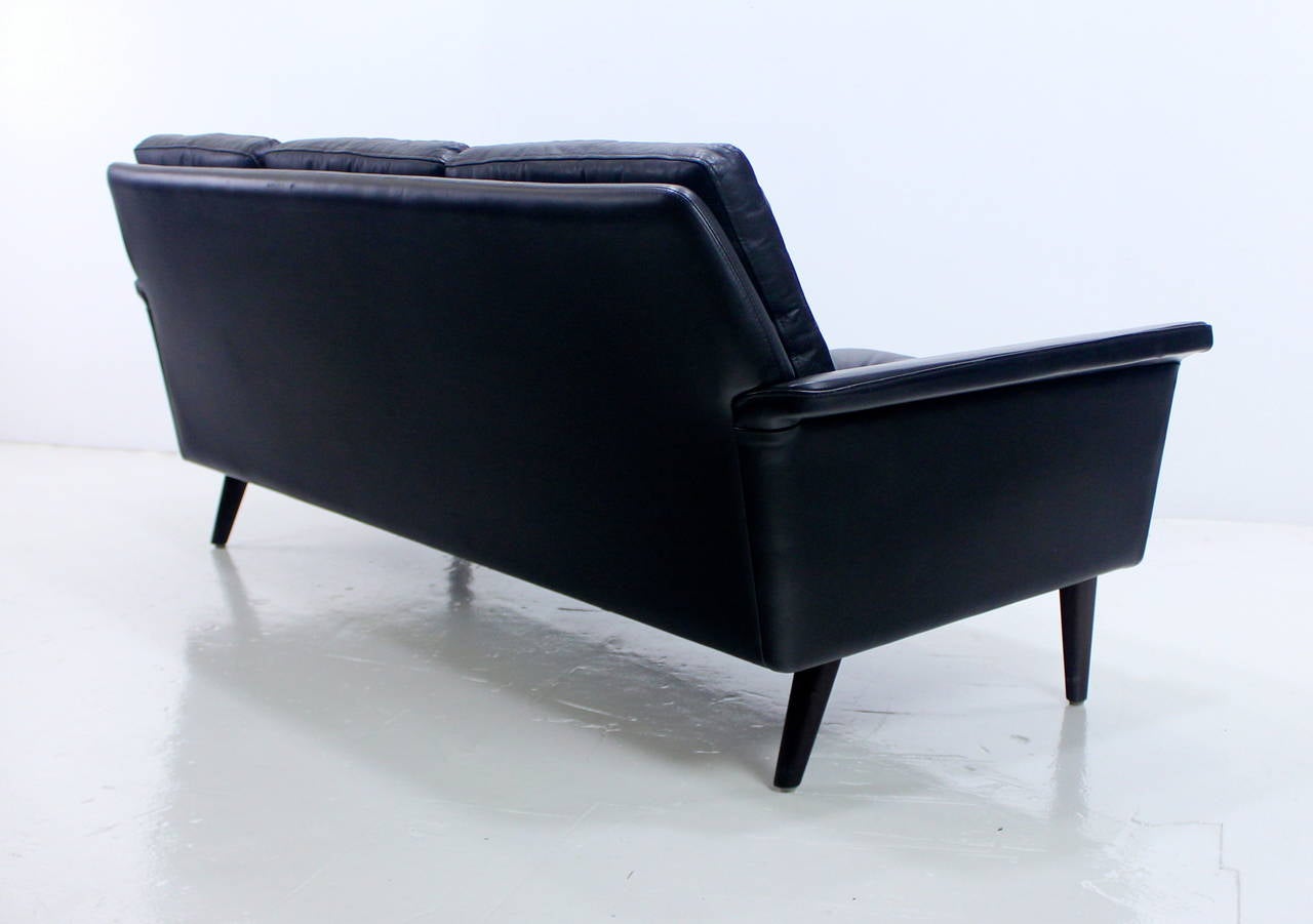 Luxe Danish Modern Black Leather Sofa For Sale 1